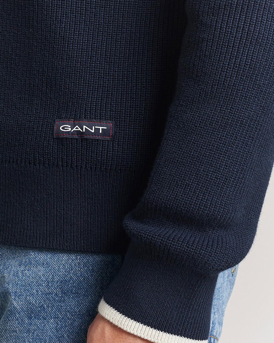Homme | Pulls Et Tricots | GANT | Ribbed Cotton Half Zip Evening Blue