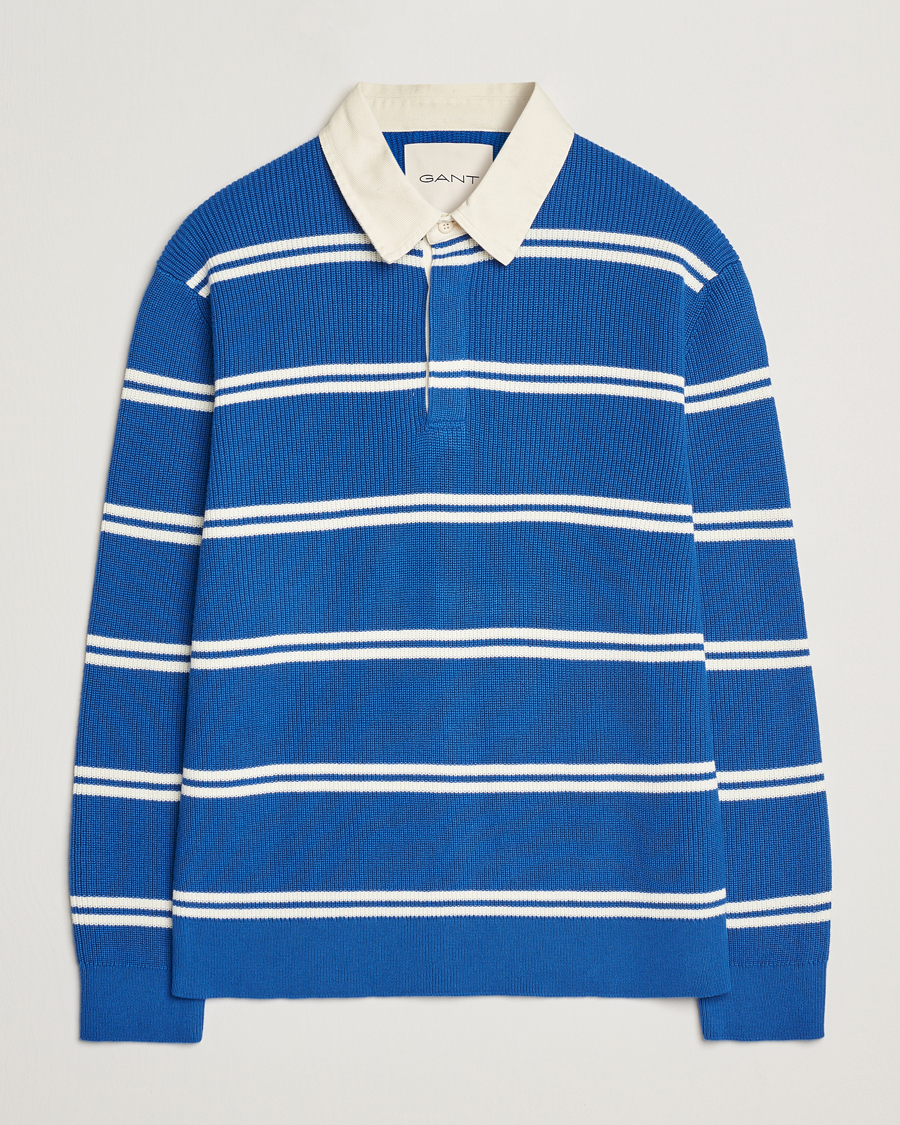 Homme | Pulls Et Tricots | GANT | Ribbed Cotton Striped Rugger Lapis Blue