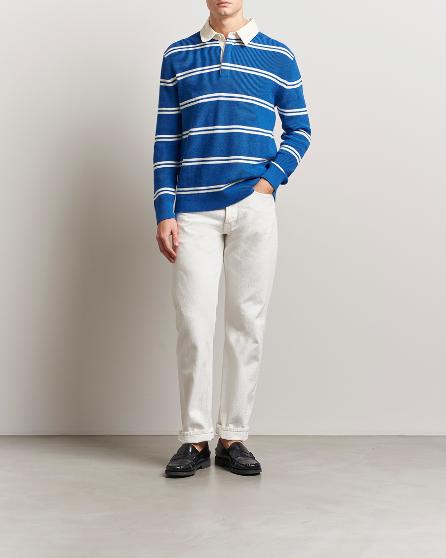 Homme | Pulls Et Tricots | GANT | Ribbed Cotton Striped Rugger Lapis Blue