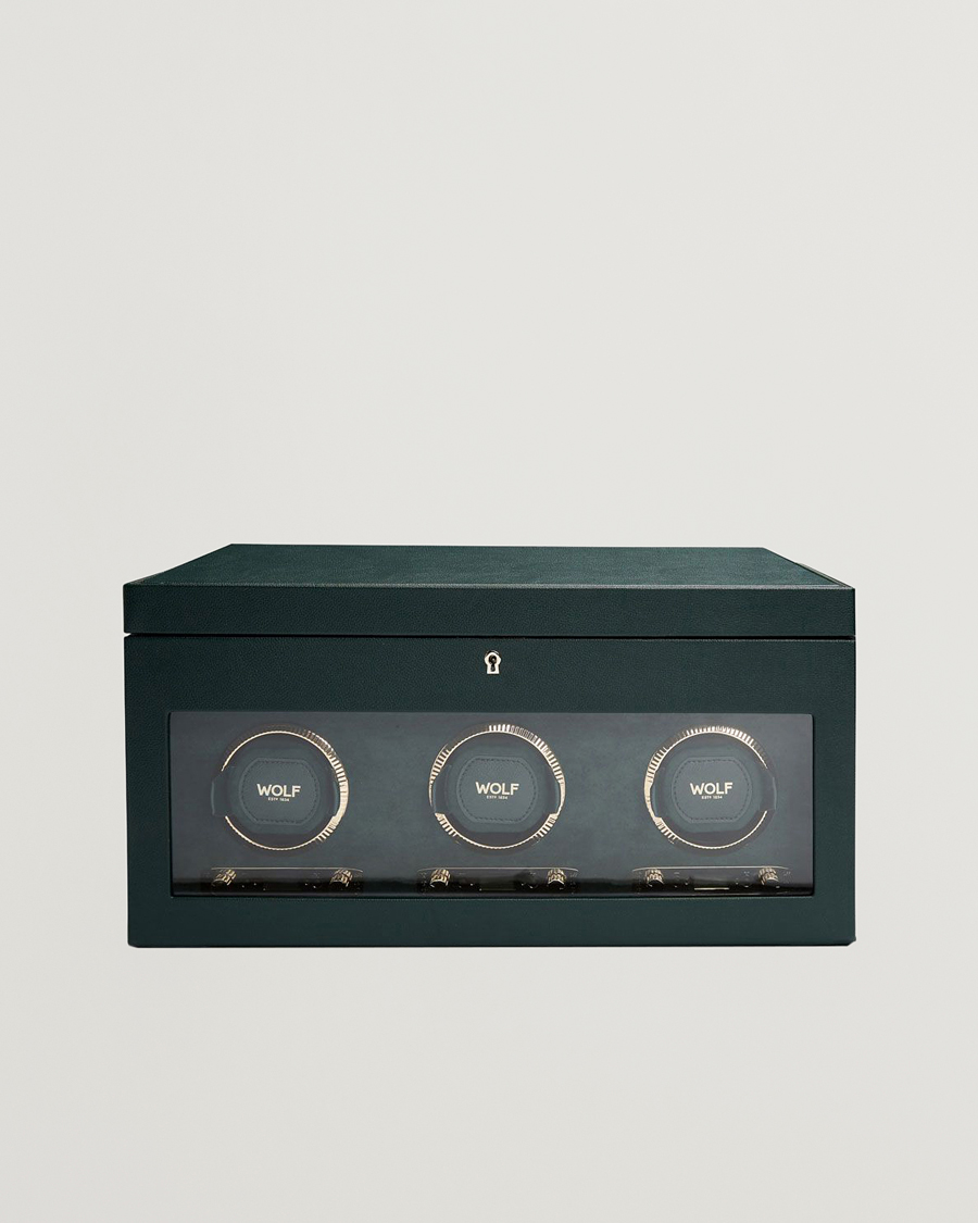 Homme | WOLF British Racing Triple Watch Winder With Storage Green | WOLF | British Racing Triple Watch Winder With Storage Green