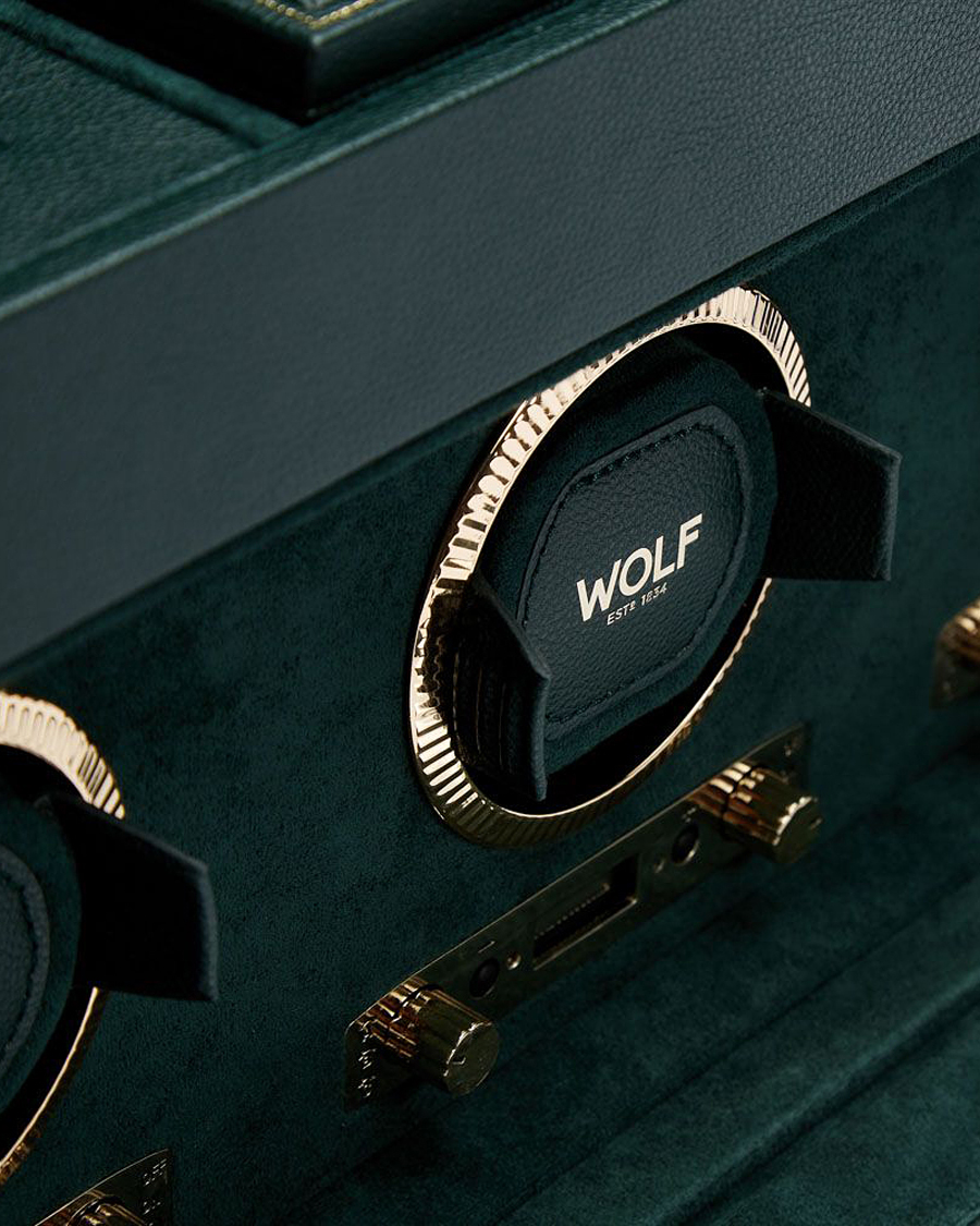 Homme | WOLF British Racing Triple Watch Winder With Storage Green | WOLF | British Racing Triple Watch Winder With Storage Green