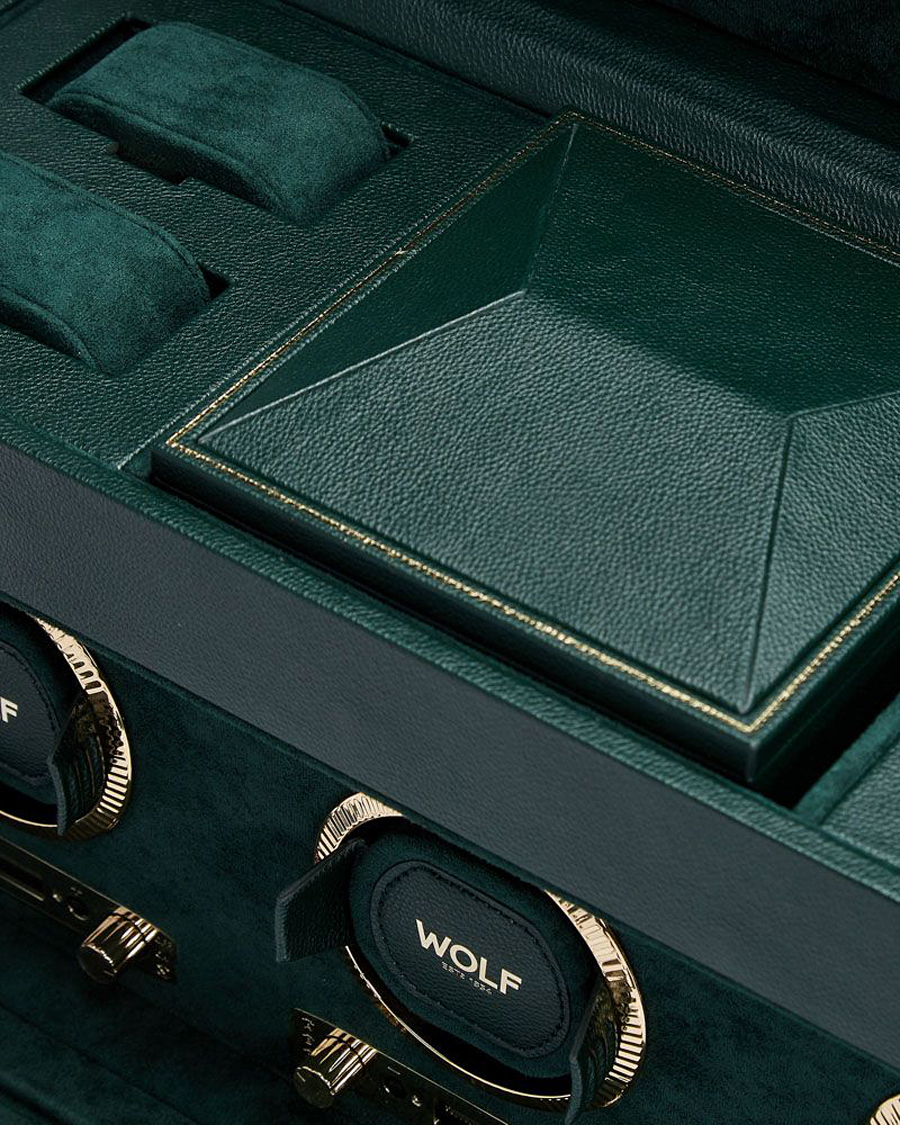 Homme | WOLF British Racing Triple Watch Winder With Storage Green | WOLF | British Racing Triple Watch Winder With Storage Green