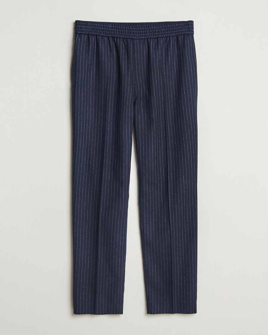 Homme | Pantalons | A.P.C. | Wool Pinstriped Drawstring Trousers Dark Navy