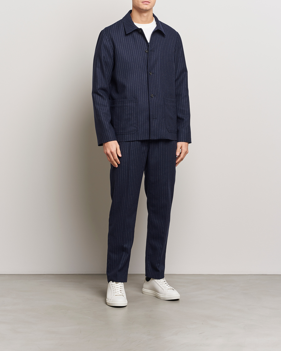 Homme | Pantalons | A.P.C. | Wool Pinstriped Drawstring Trousers Dark Navy