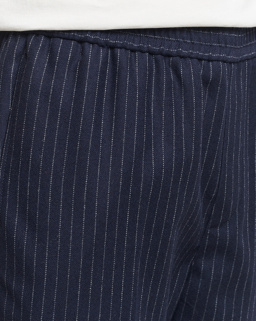 Homme | Pantalons | A.P.C. | Wool Pinstriped Drawstring Trousers Dark Navy