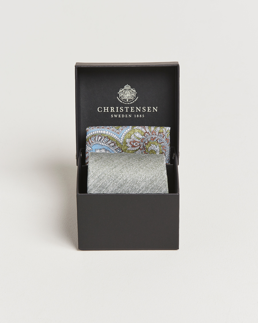 Homme | Amanda Christensen Box Set Printed Silk 8cm Tie With Pocket Square Green | Amanda Christensen | Box Set Printed Silk 8cm Tie With Pocket Square Green