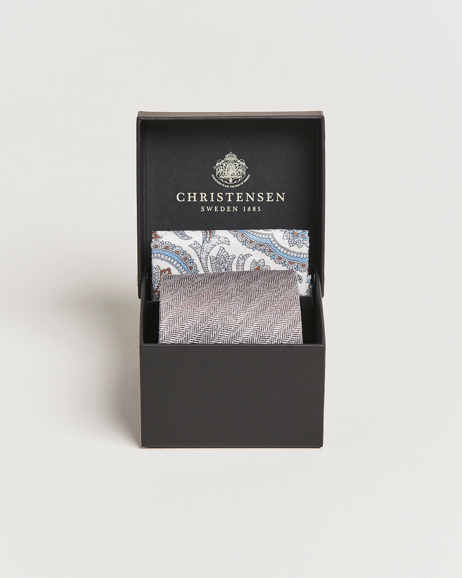 Homme | Amanda Christensen Box Set Printed Silk 8cm Tie With Pocket Square Brown | Amanda Christensen | Box Set Printed Silk 8cm Tie With Pocket Square Brown