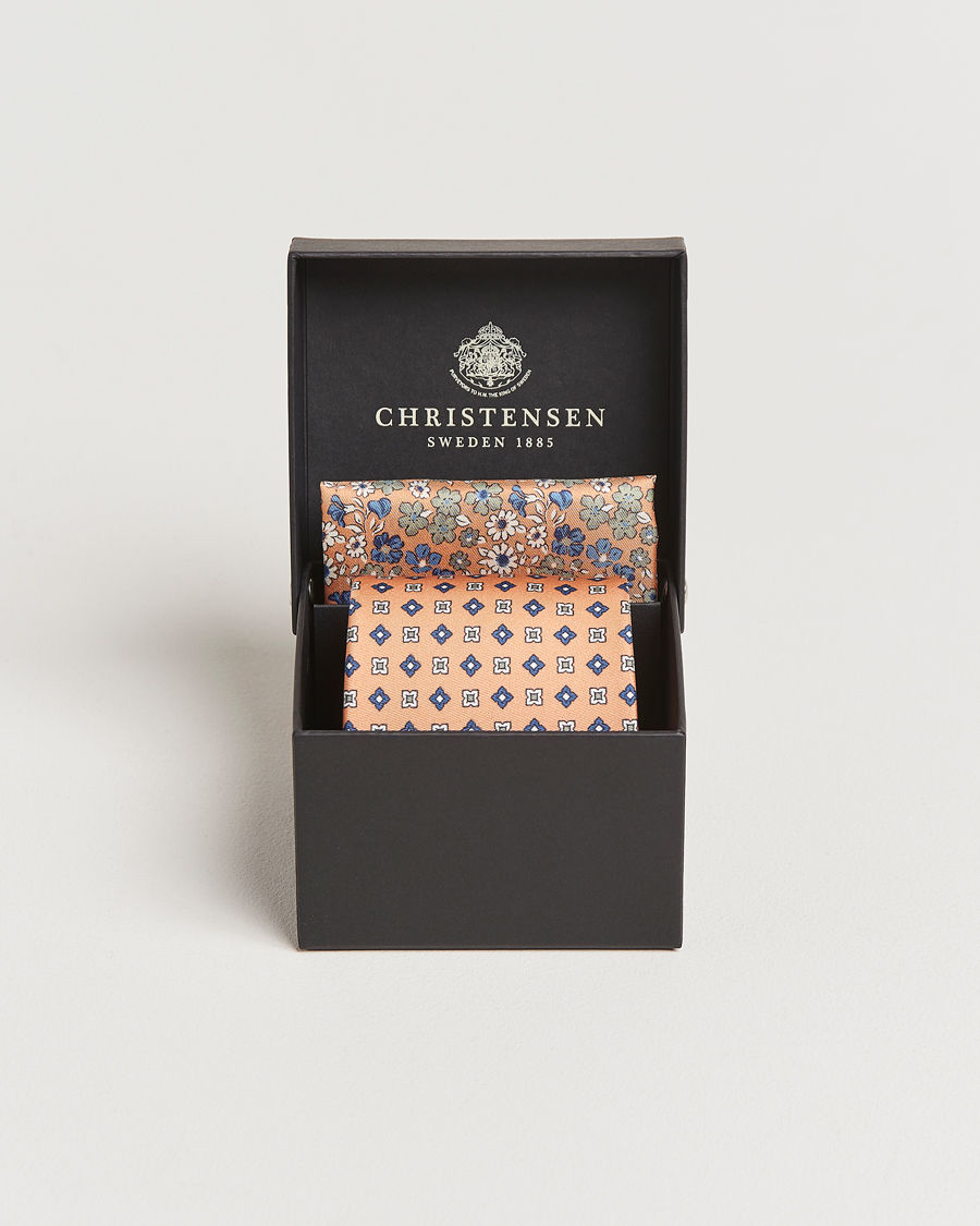 Homme | Amanda Christensen Box Set Printed Silk 8cm Tie With Pocket Square Orange | Amanda Christensen | Box Set Printed Silk 8cm Tie With Pocket Square Orange