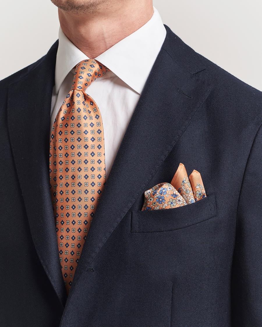 Homme | Amanda Christensen Box Set Printed Silk 8cm Tie With Pocket Square Orange | Amanda Christensen | Box Set Printed Silk 8cm Tie With Pocket Square Orange
