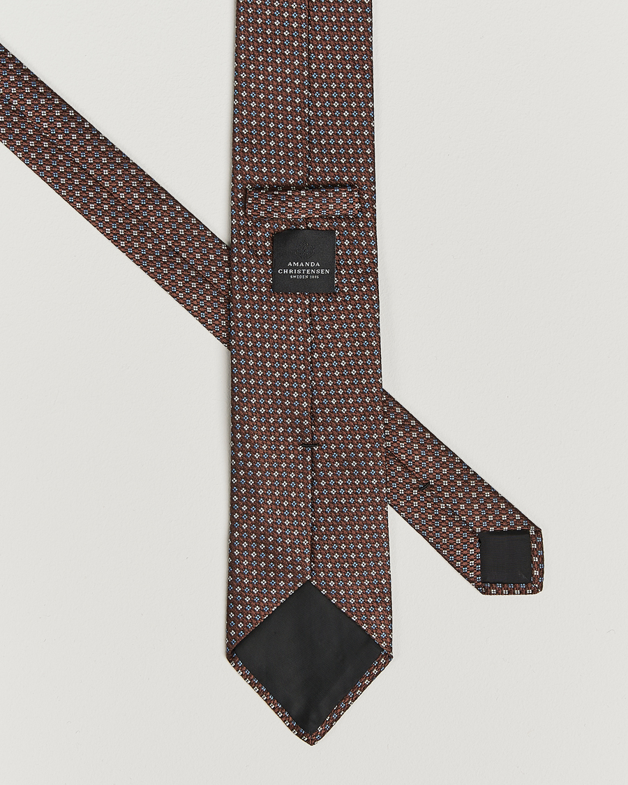 Homme | Amanda Christensen Silk Printed Flower 8cm Tie Brown | Amanda Christensen | Silk Printed Flower 8cm Tie Brown