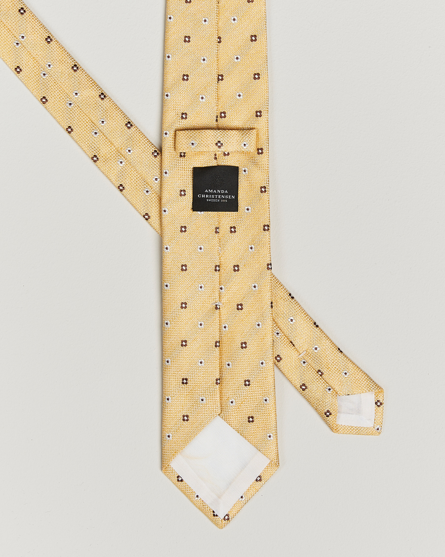 Homme | Amanda Christensen Silk/Linen Printed Flower 8cm Tie Yellow | Amanda Christensen | Silk/Linen Printed Flower 8cm Tie Yellow