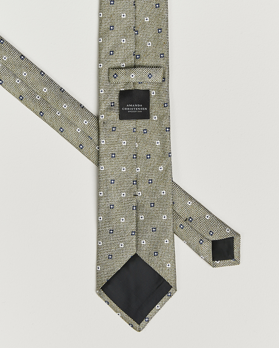 Homme | Amanda Christensen Silk/Linen Printed Flower 8cm Tie Green | Amanda Christensen | Silk/Linen Printed Flower 8cm Tie Green