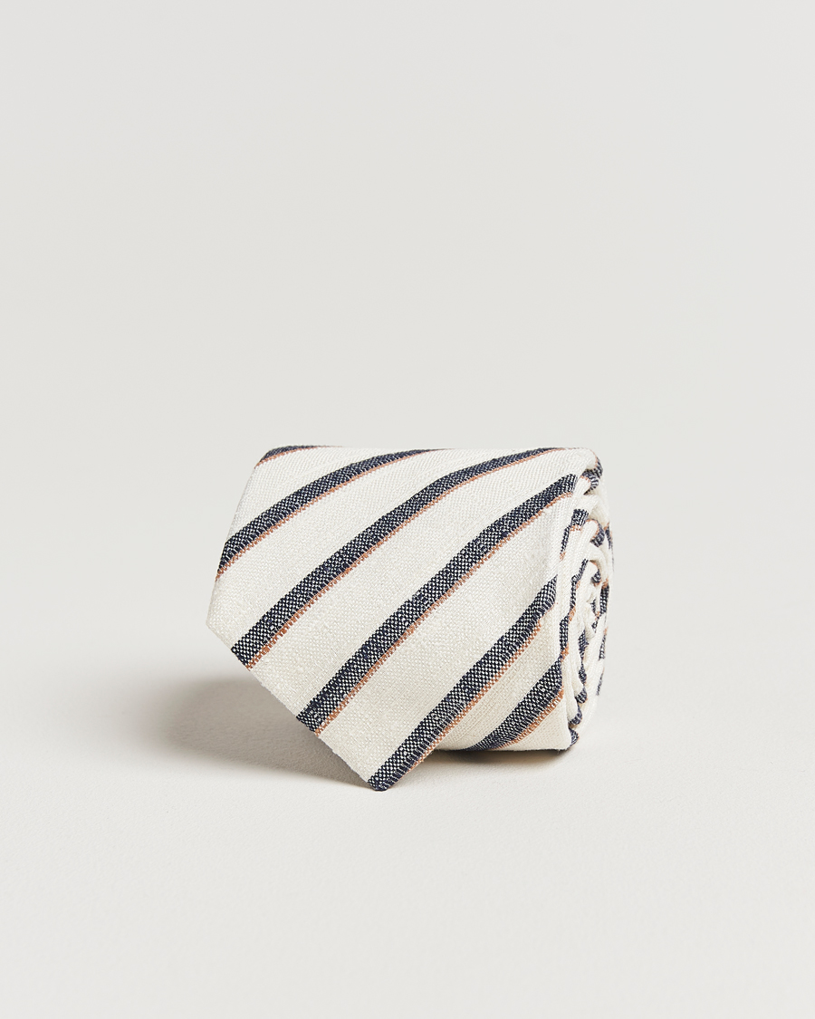 Homme | Amanda Christensen Silk Shantung Striped 8cm Tie Cream | Amanda Christensen | Silk Shantung Striped 8cm Tie Cream