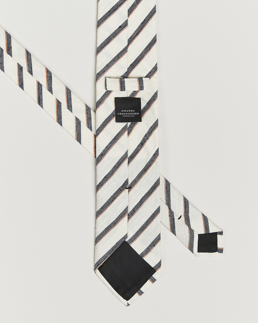 Homme | Amanda Christensen Silk Shantung Striped 8cm Tie Cream | Amanda Christensen | Silk Shantung Striped 8cm Tie Cream