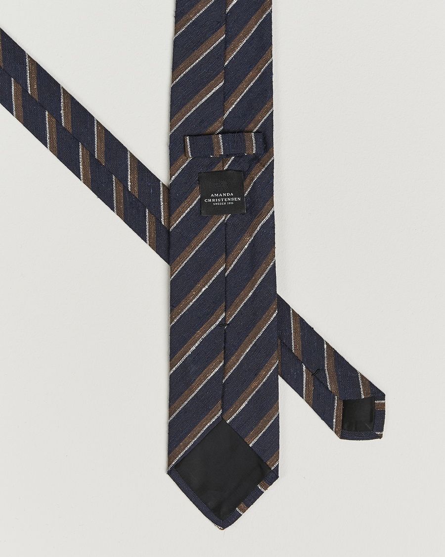 Homme | Amanda Christensen Silk Shantung Striped 8cm Tie Navy | Amanda Christensen | Silk Shantung Striped 8cm Tie Navy