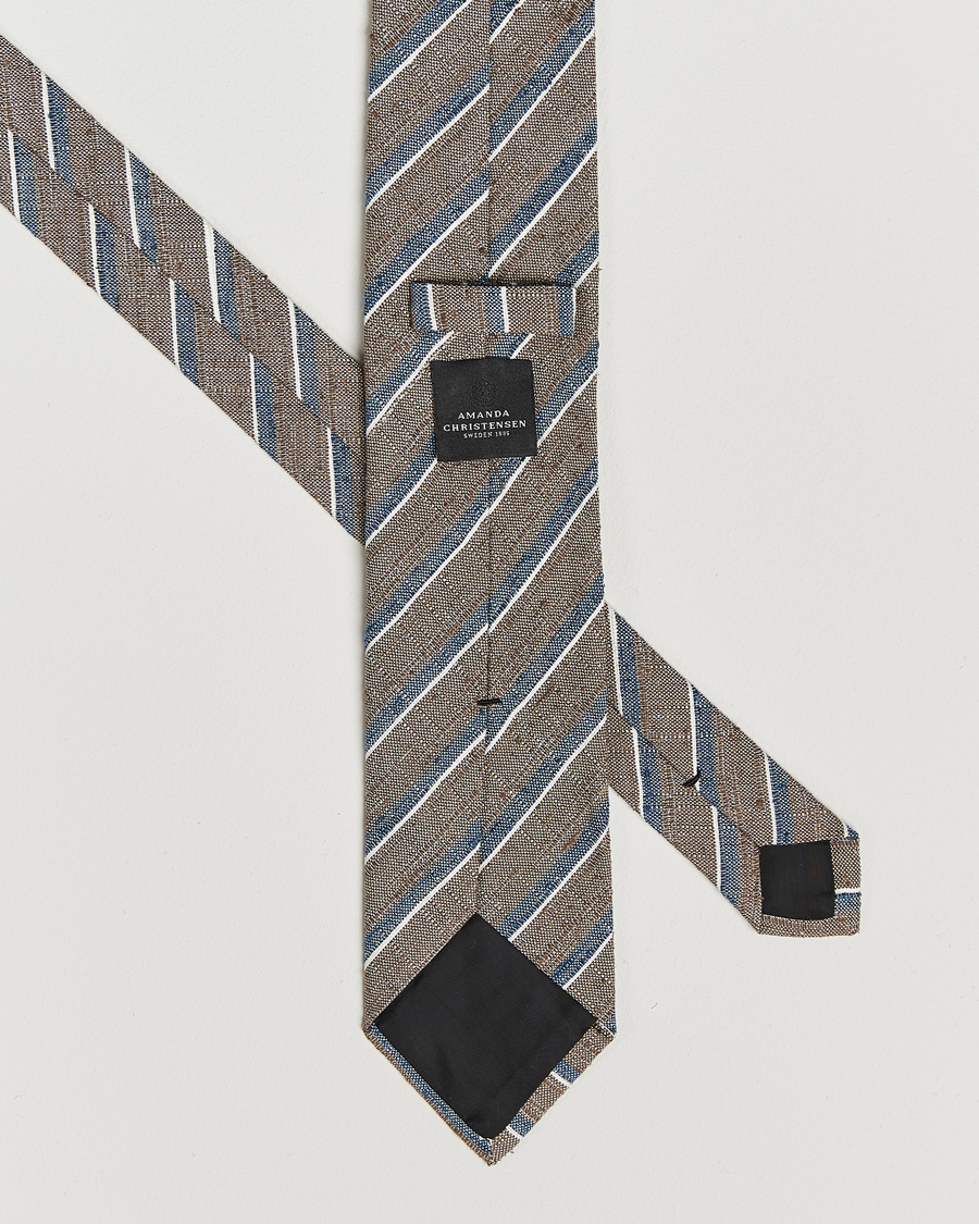 Homme | Amanda Christensen Silk Shantung Striped 8cm Tie Brown | Amanda Christensen | Silk Shantung Striped 8cm Tie Brown