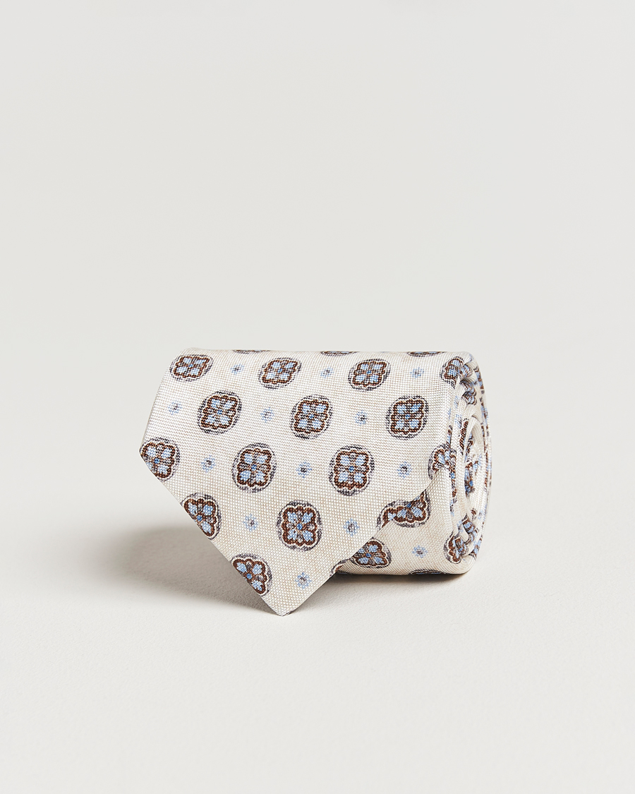 Homme | Amanda Christensen Silk Oxford Printed Flower 8cm Tie Cream | Amanda Christensen | Silk Oxford Printed Flower 8cm Tie Cream
