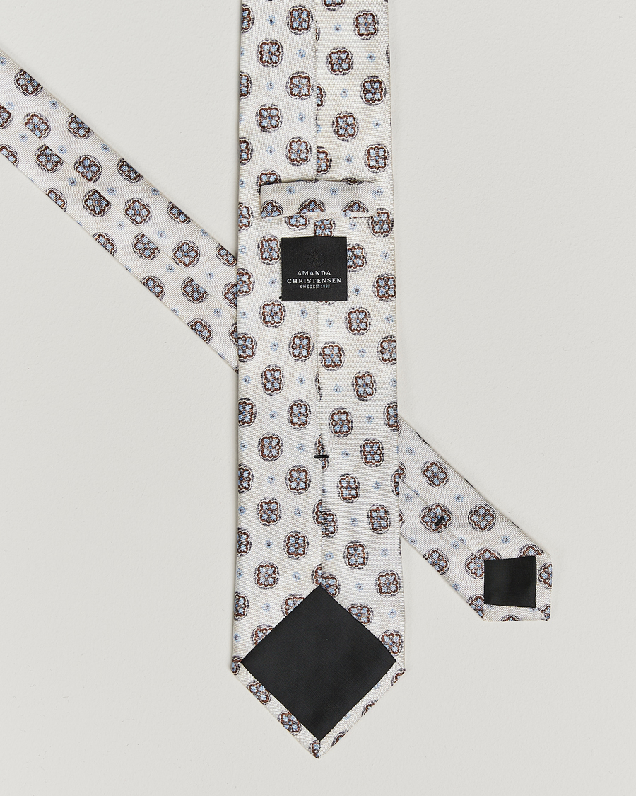 Homme | Amanda Christensen Silk Oxford Printed Flower 8cm Tie Cream | Amanda Christensen | Silk Oxford Printed Flower 8cm Tie Cream