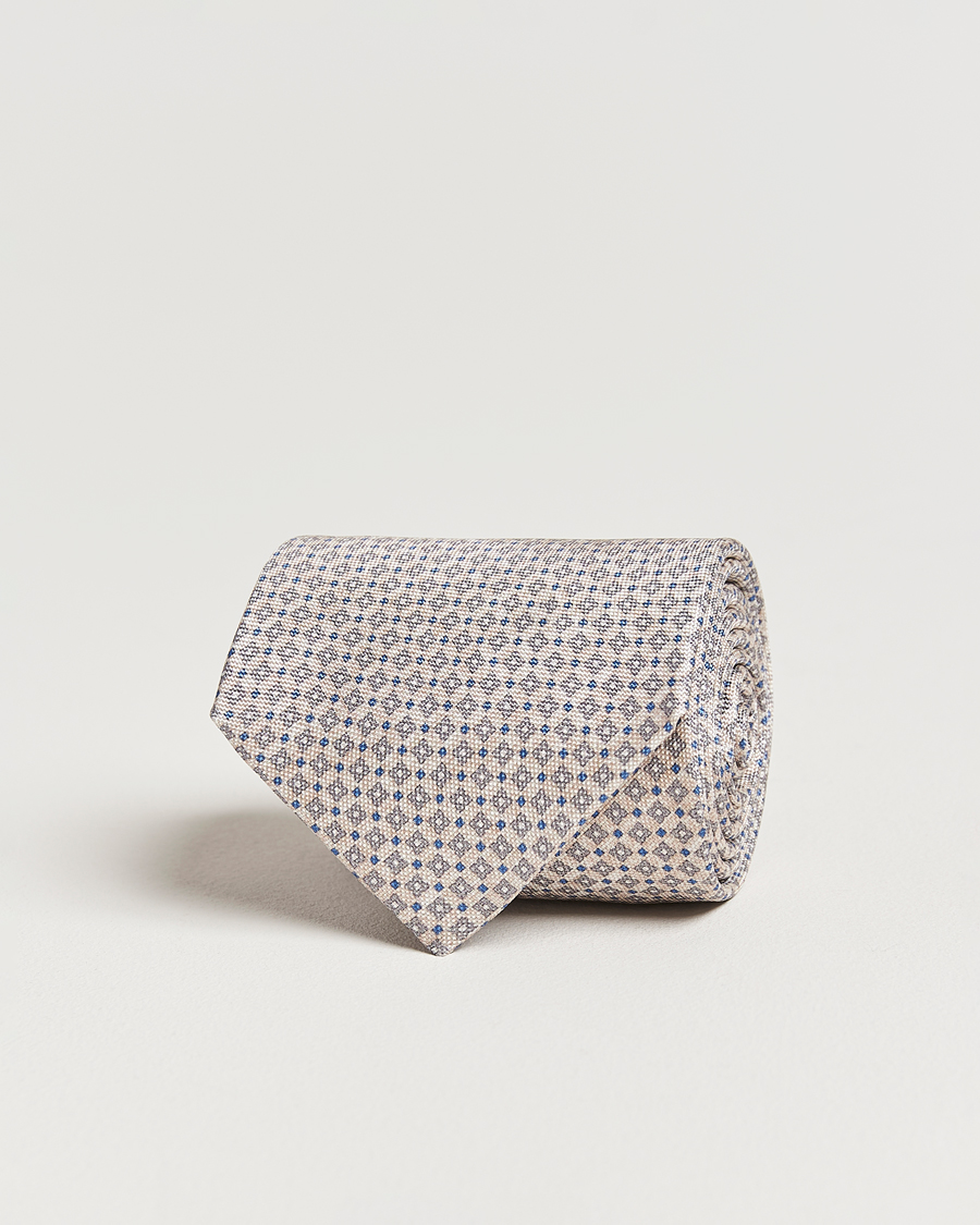 Homme | Amanda Christensen Silk Oxford Printed Micro Flower 8cm Tie Beige | Amanda Christensen | Silk Oxford Printed Micro Flower 8cm Tie Beige