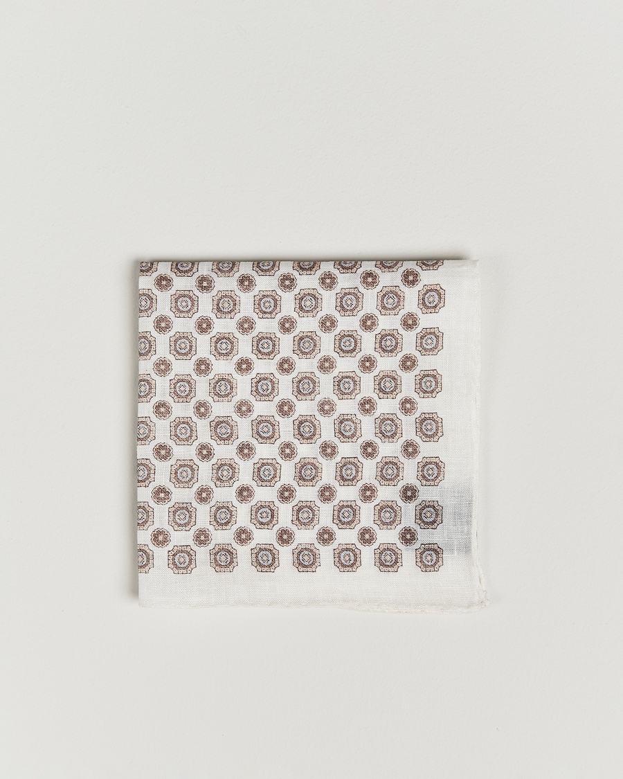Homme | Amanda Christensen Linen Printed Medallion Pocket Square Cream | Amanda Christensen | Linen Printed Medallion Pocket Square Cream