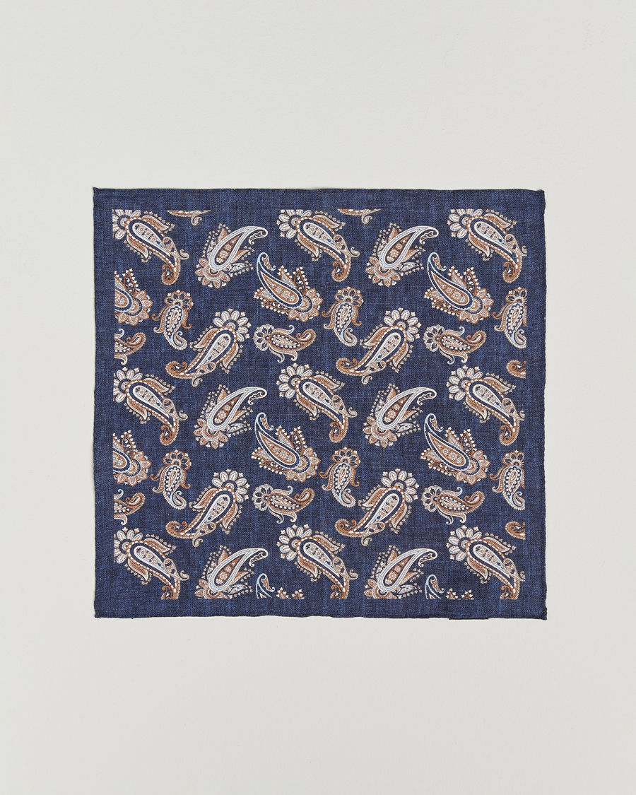 Homme | Amanda Christensen Linen Printed Large Paisley Pocket Square Navy | Amanda Christensen | Linen Printed Large Paisley Pocket Square Navy