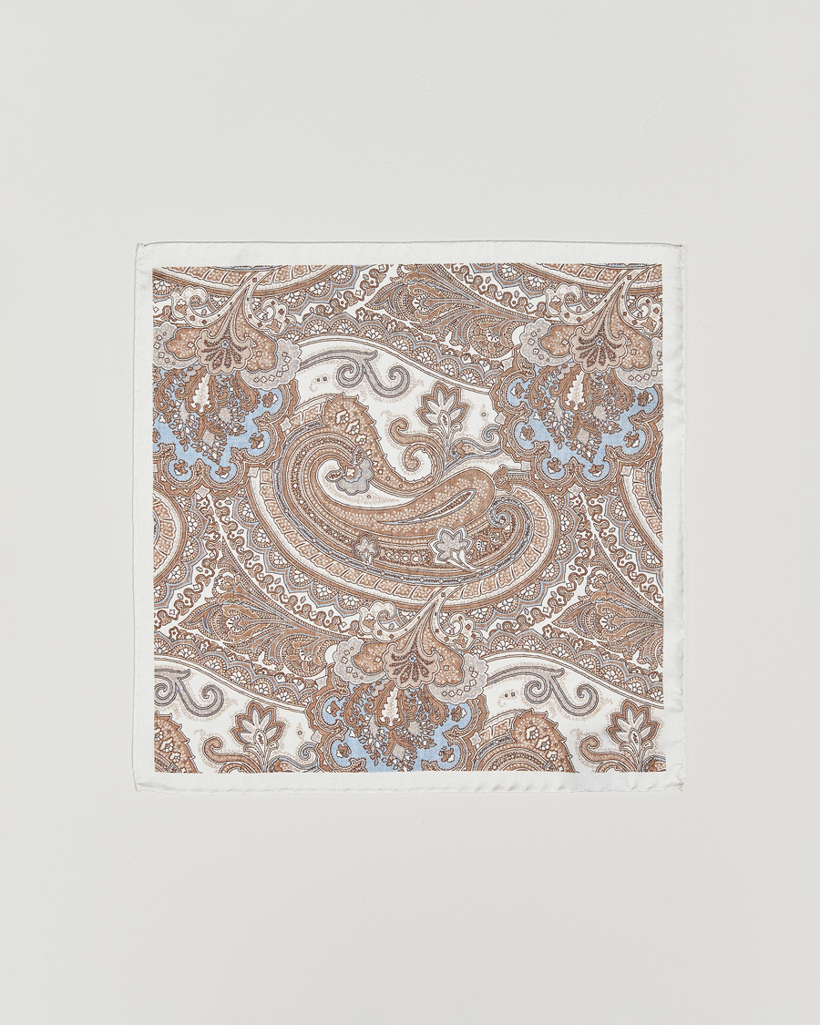 Homme | Amanda Christensen Silk Twill Large Paisley Pocket Square Cream | Amanda Christensen | Silk Twill Large Paisley Pocket Square Cream