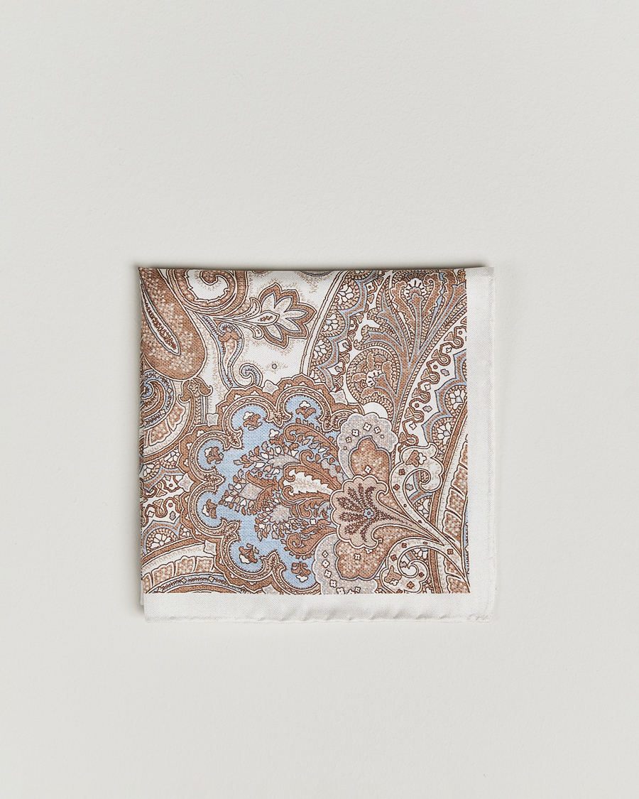 Homme | Amanda Christensen Silk Twill Large Paisley Pocket Square Cream | Amanda Christensen | Silk Twill Large Paisley Pocket Square Cream
