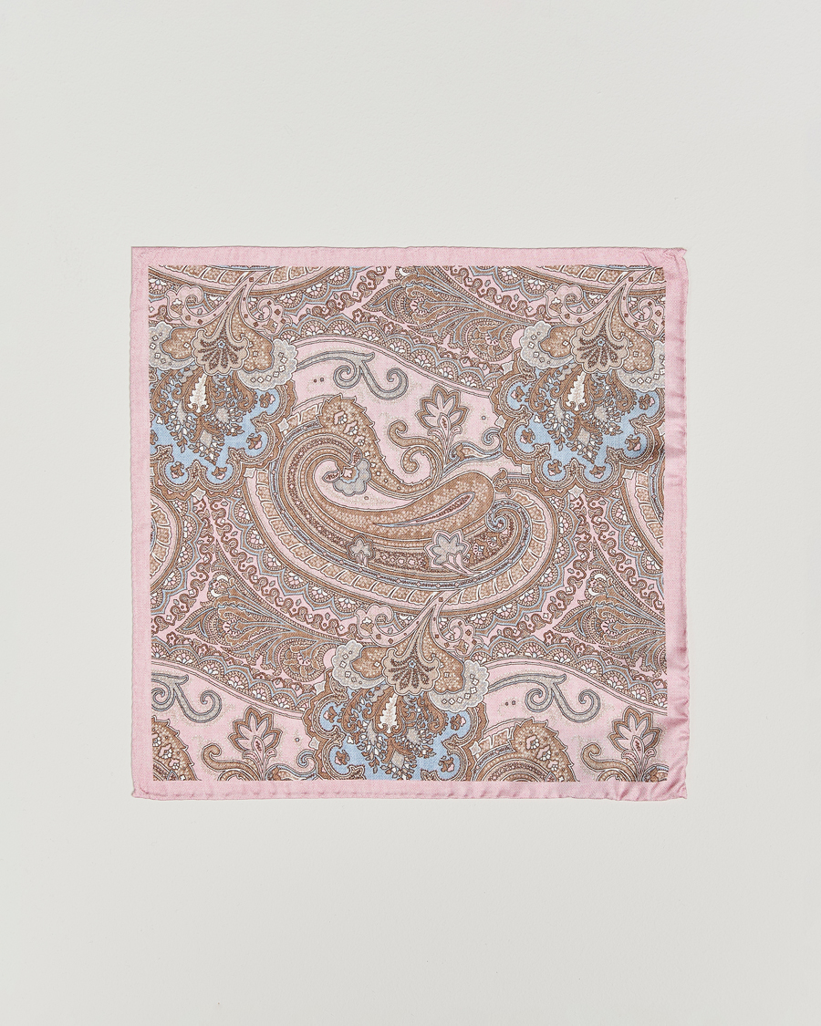 Homme | Amanda Christensen Silk Twill Large Paisley Pocket Square Pink | Amanda Christensen | Silk Twill Large Paisley Pocket Square Pink