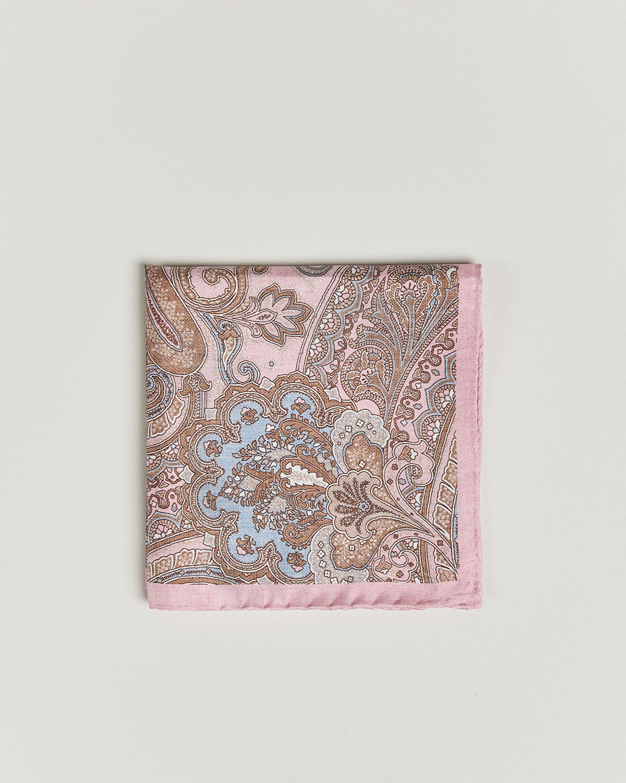 Homme | Amanda Christensen Silk Twill Large Paisley Pocket Square Pink | Amanda Christensen | Silk Twill Large Paisley Pocket Square Pink