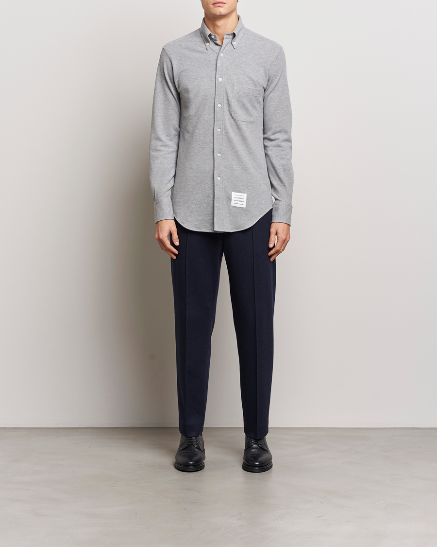 Homme | Chemises | Thom Browne | Button Down Piquet Shirt Light Grey