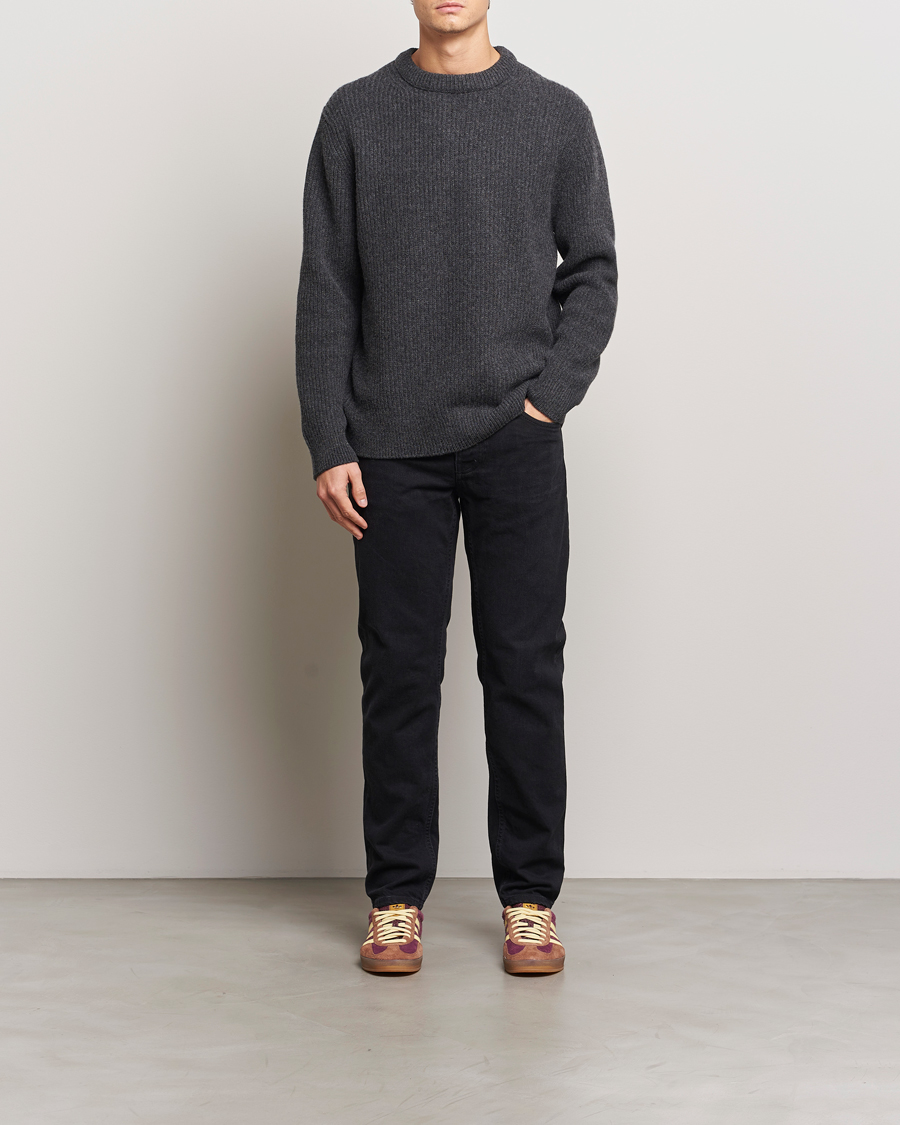 Homme | Pulls Et Tricots | Nudie Jeans | August Wool Rib Knitted Sweater Antracite Melange