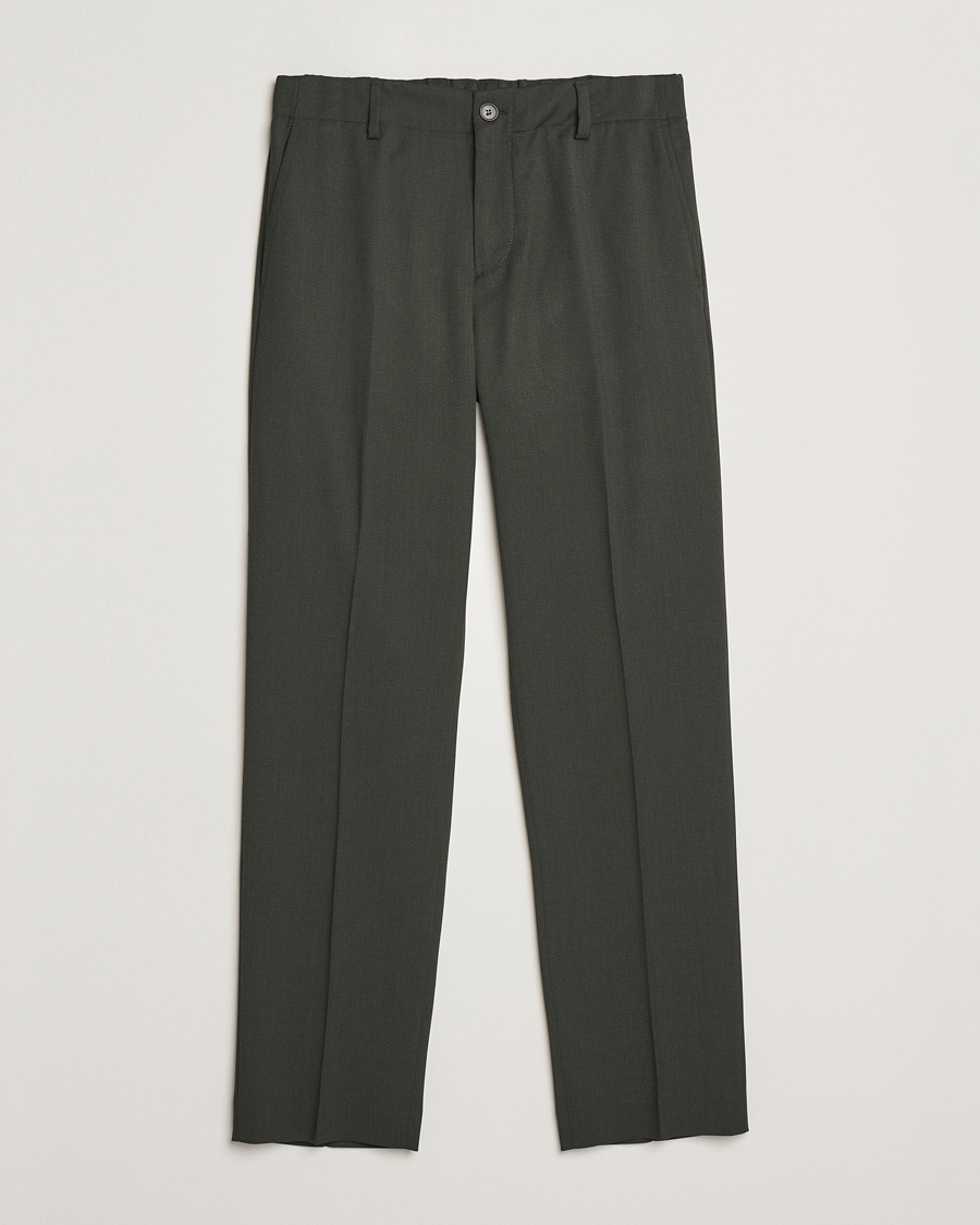 Homme | Pantalons | Filippa K | Tailored Twill Drawstring Trousers Green Melange