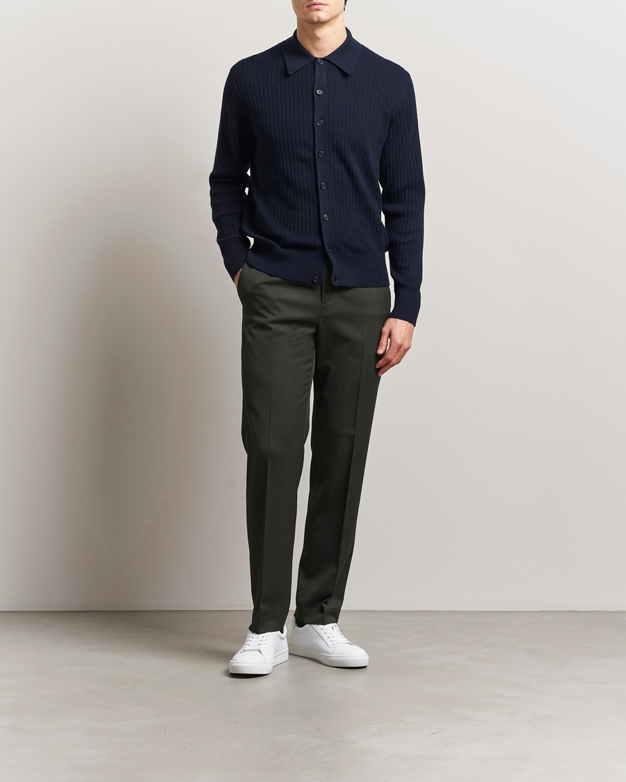 Homme | Pantalons | Filippa K | Tailored Twill Drawstring Trousers Green Melange