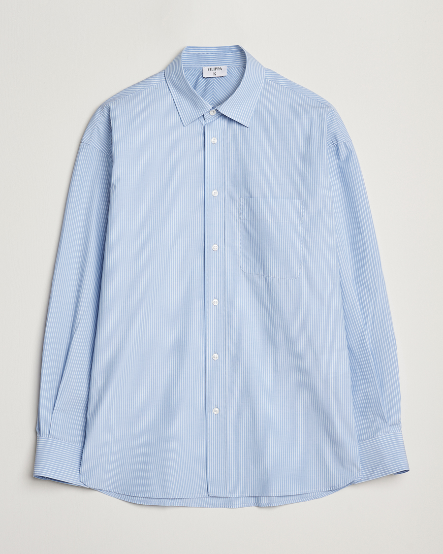 Homme | Chemises | Filippa K | Striped Cotton Poplin Shirt Light Blue/White