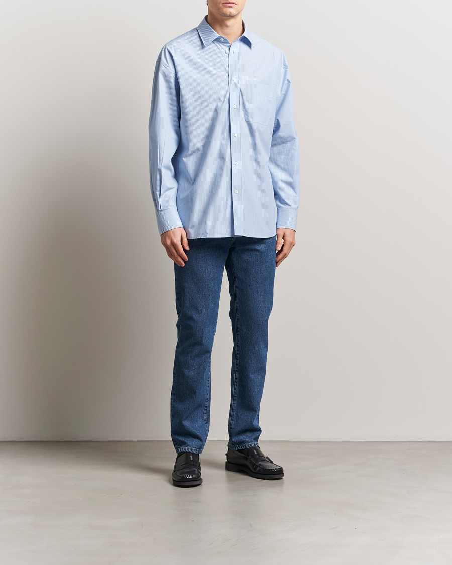 Homme | Chemises | Filippa K | Striped Cotton Poplin Shirt Light Blue/White