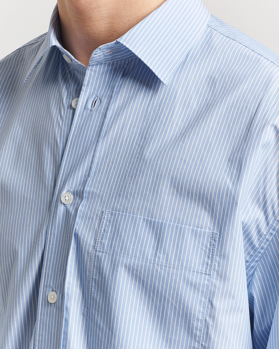 Homme | Chemises | Filippa K | Striped Cotton Poplin Shirt Light Blue/White