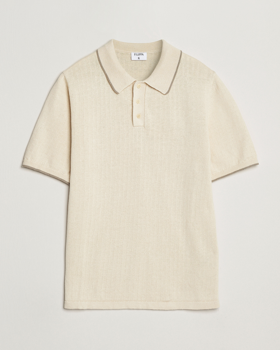 Homme | Polos | Filippa K | Linen Cotton Knitted Polo Cream White