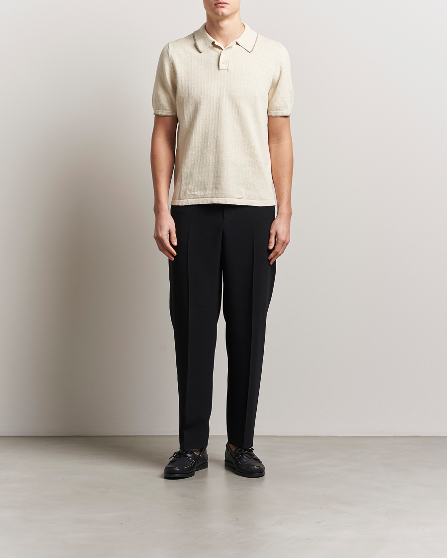 Homme | Polos | Filippa K | Linen Cotton Knitted Polo Cream White