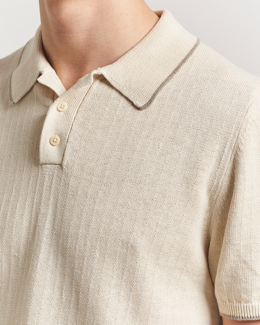Homme | Polos | Filippa K | Linen Cotton Knitted Polo Cream White