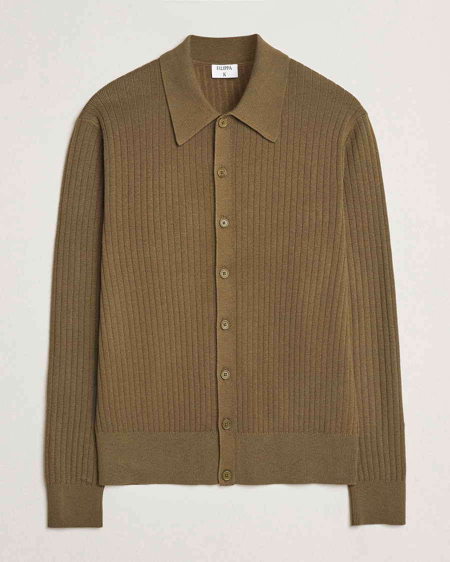 Homme | Pulls Et Tricots | Filippa K | Cotton Merino Ribbed Knitted Cardigan Olive Green