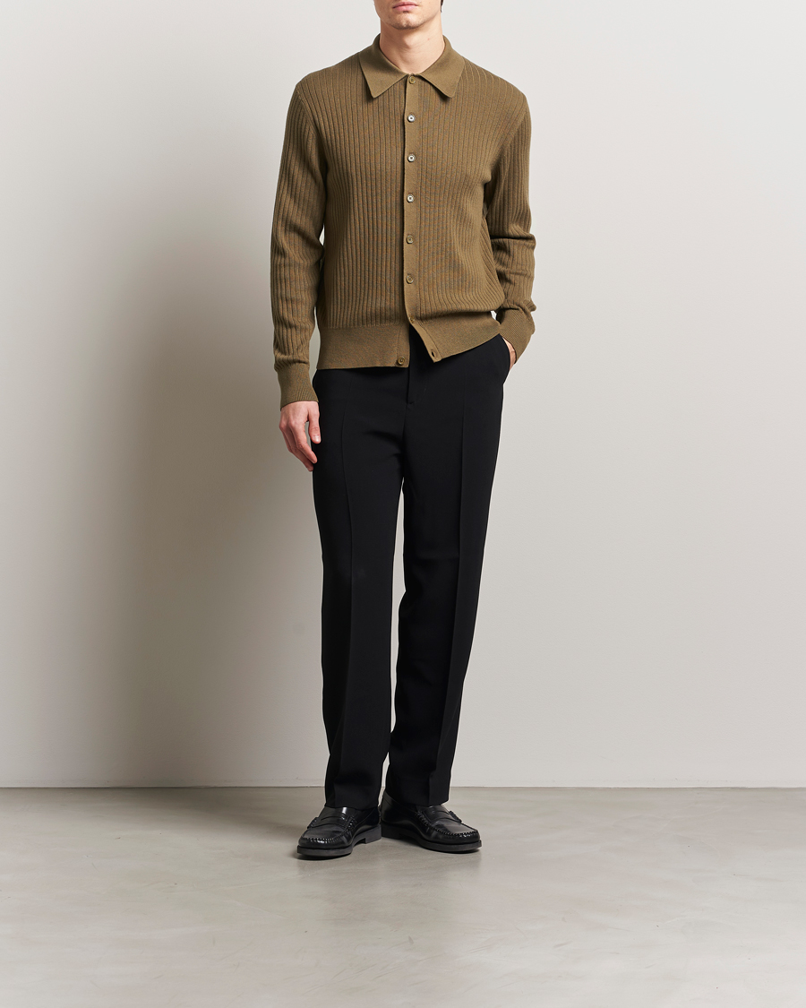 Homme | Pulls Et Tricots | Filippa K | Cotton Merino Ribbed Knitted Cardigan Olive Green