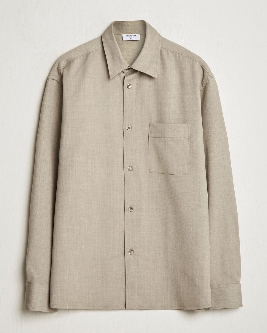 Homme | Chemises | Filippa K | Boxy Wool Twill Shirt Sage Melange