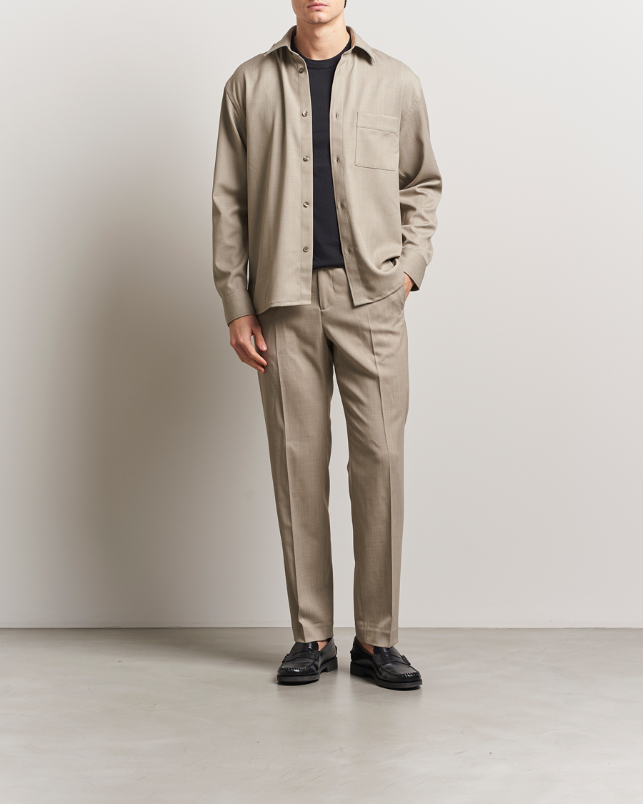 Homme | Chemises | Filippa K | Boxy Wool Twill Shirt Sage Melange
