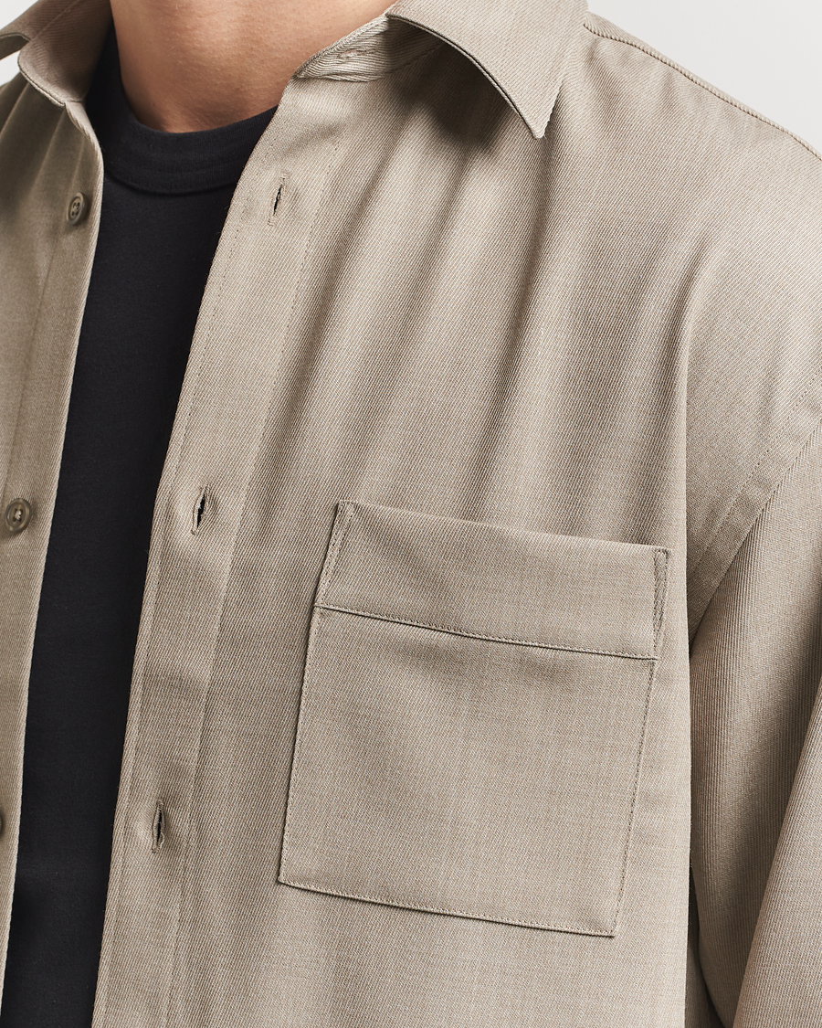 Homme | Chemises | Filippa K | Boxy Wool Twill Shirt Sage Melange