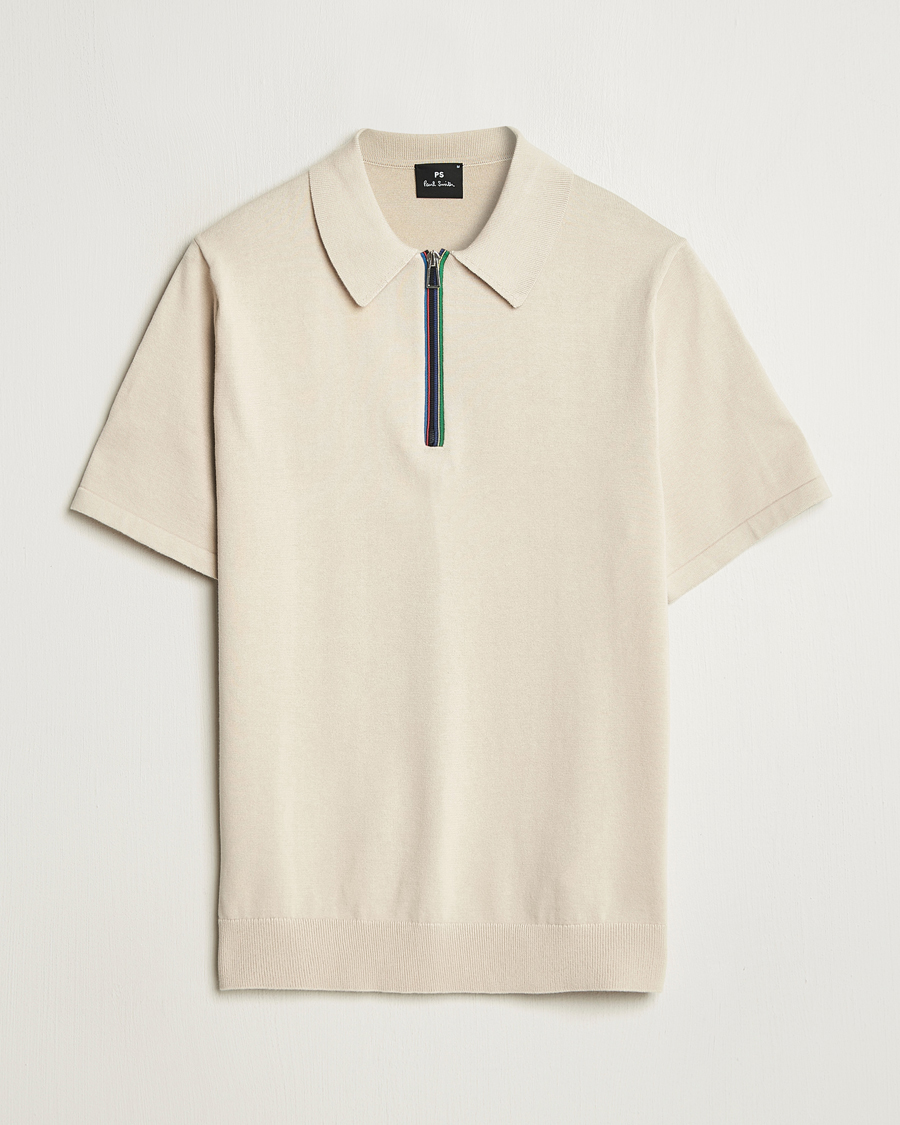 Homme | Polos | PS Paul Smith | Cotton Knitted Half Zip Polo Off White