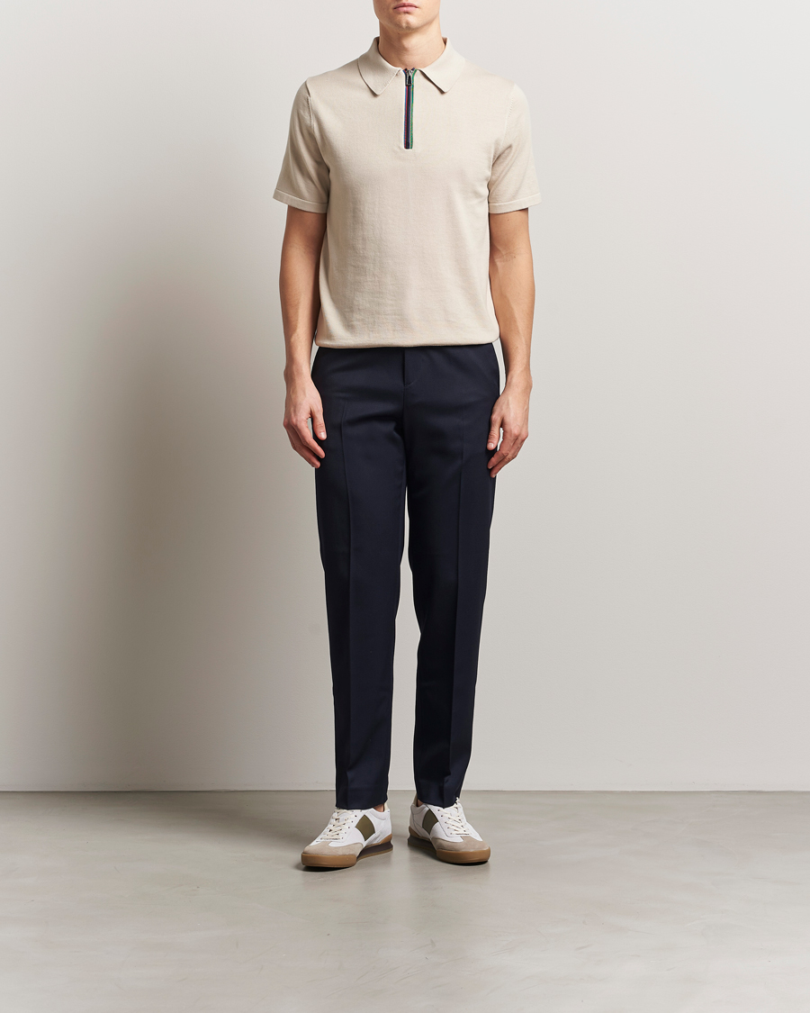 Homme | Polos | PS Paul Smith | Cotton Knitted Half Zip Polo Off White