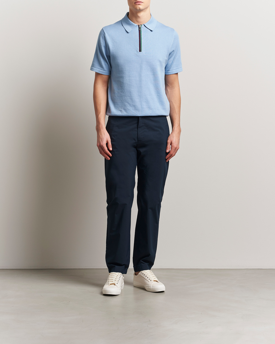 Homme | Polos | PS Paul Smith | Cotton Knitted Half Zip Polo Light Blue