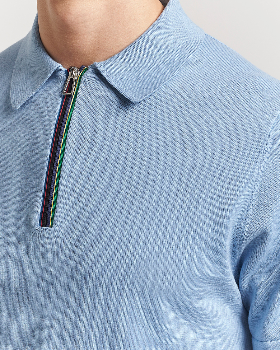 Homme | Polos | PS Paul Smith | Cotton Knitted Half Zip Polo Light Blue