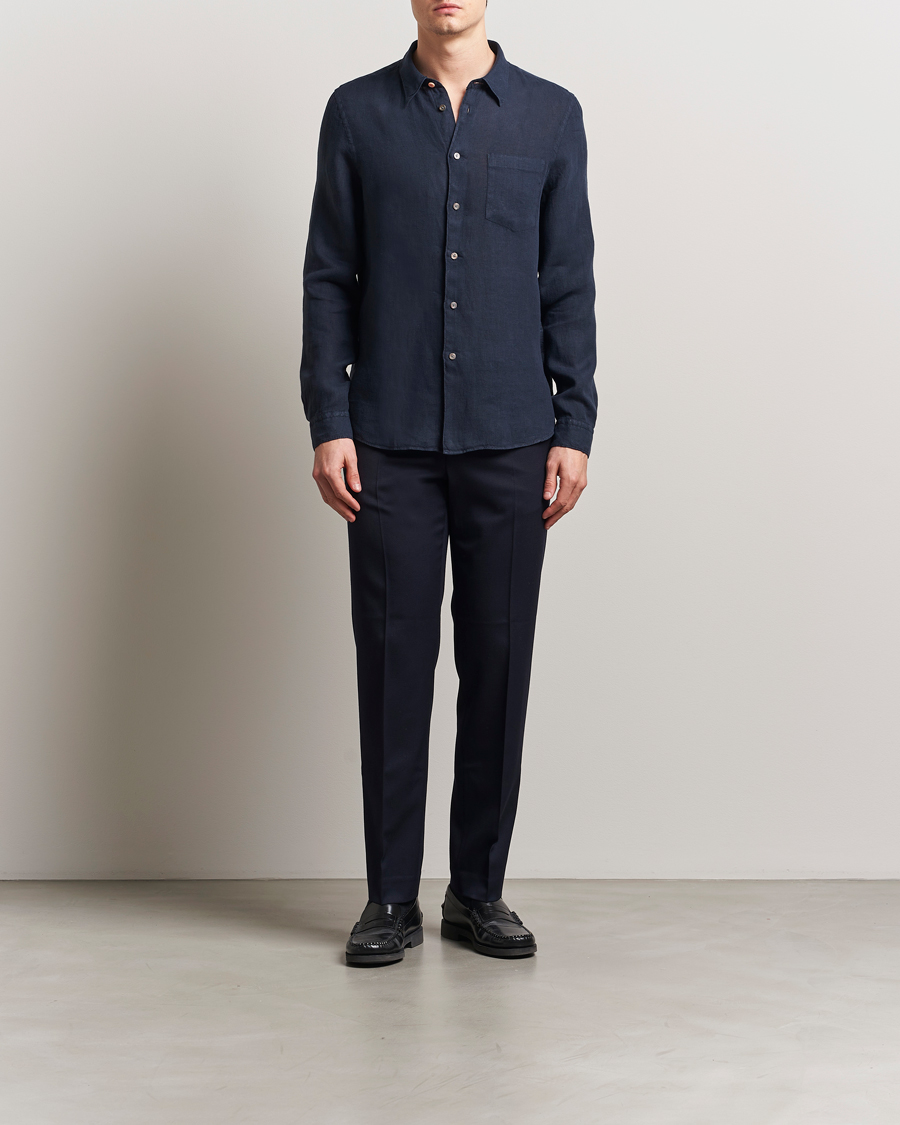 Homme | Chemises | PS Paul Smith | Tailored Fit Linen Shirt Navy