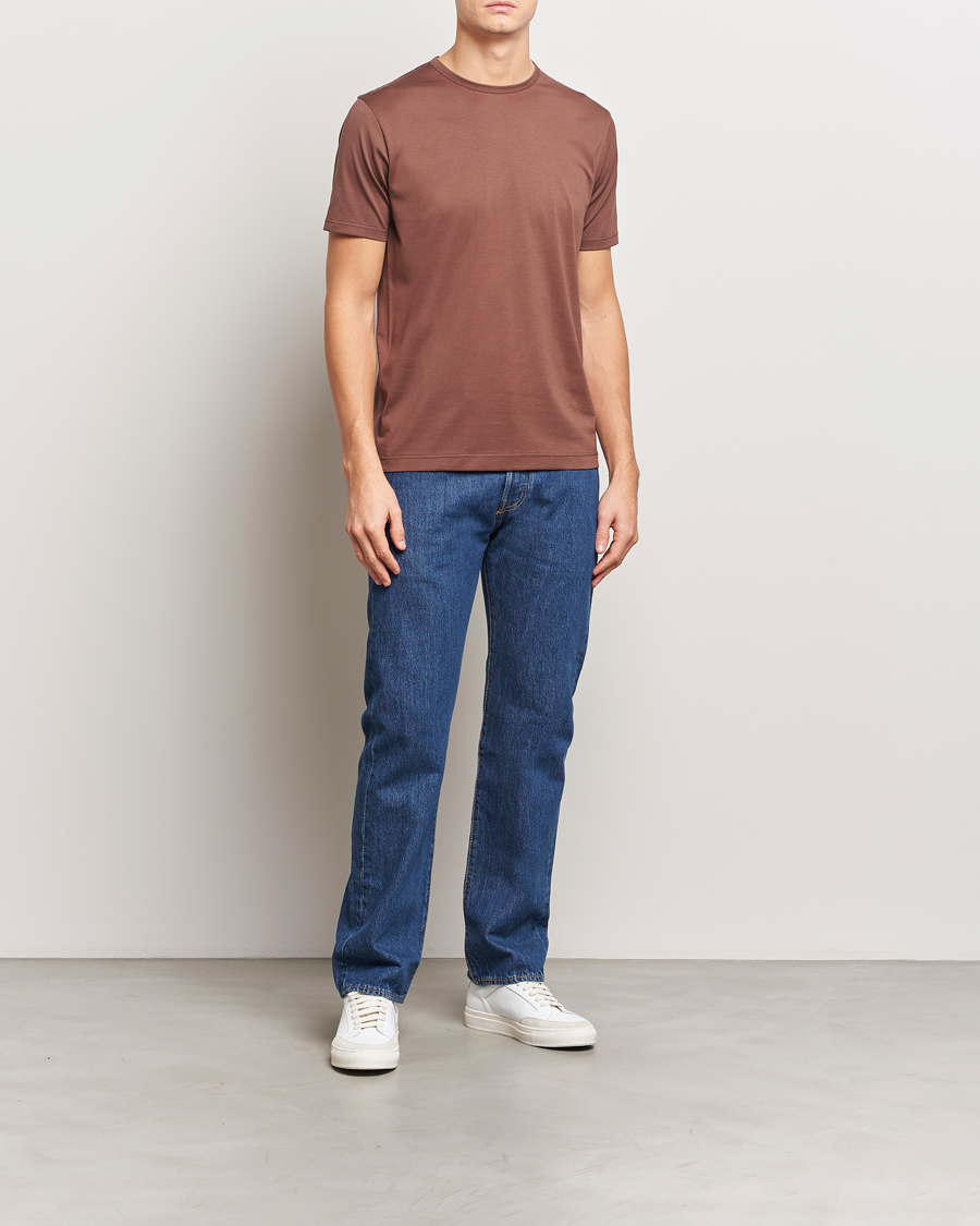 Homme | T-shirts | Sunspel | Crew Neck Q82 Cotton T-Shirt Cocoa Brown